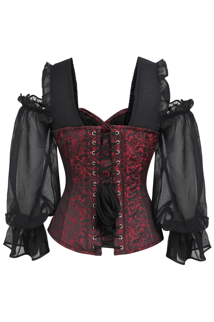 Lopes Black Satin Overbust With Lace Sleeves