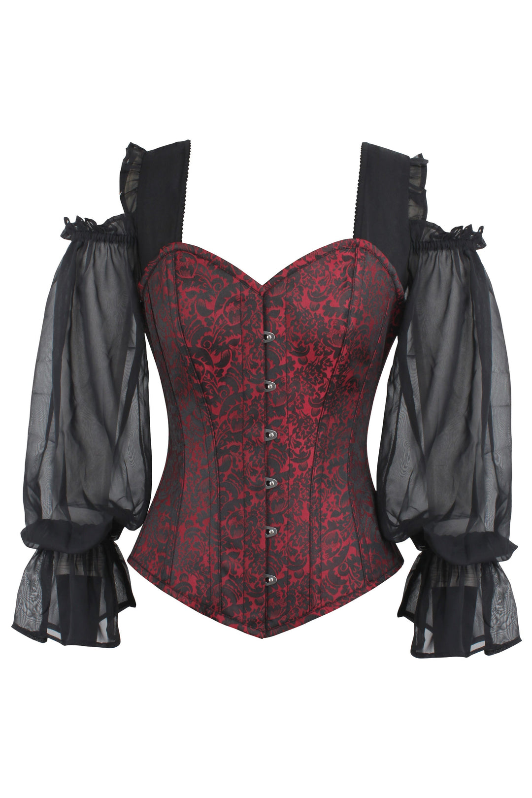 Lopes Black Satin Overbust With Lace Sleeves