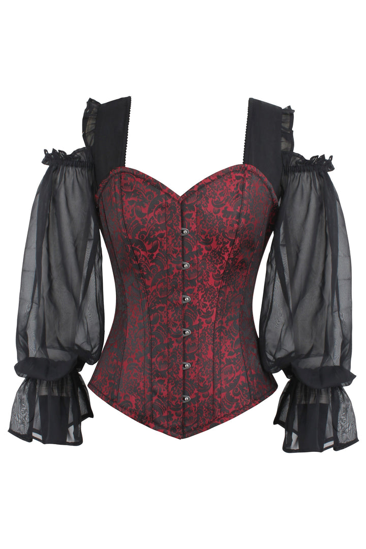 Lopes Black Satin Overbust With Lace Sleeves