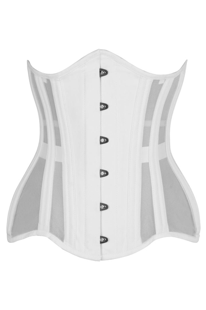 Zake White Cotton and Mesh Underbust Corset