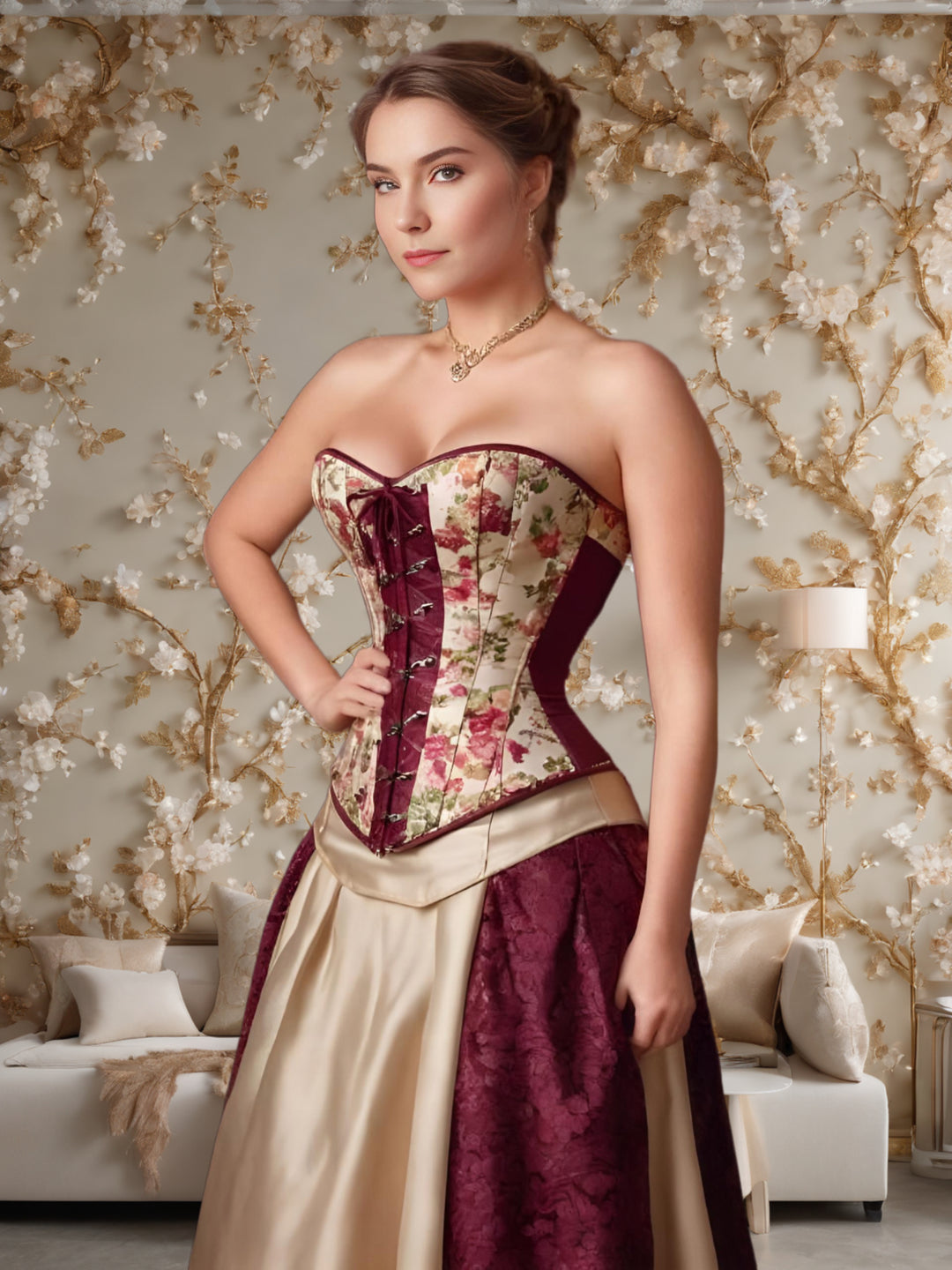 Mag Satin Overbust Corset With Buckles