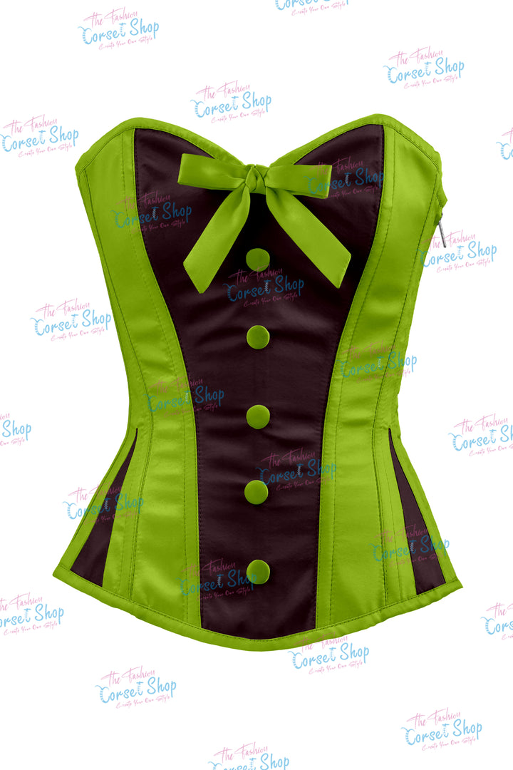 Sheryl Satin Steel Boned Overbust Corset With Bow