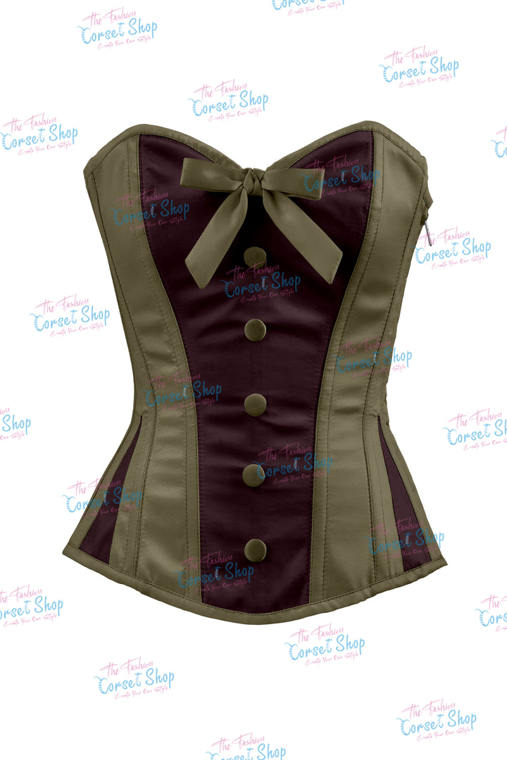 Sheryl Satin Steel Boned Overbust Corset With Bow