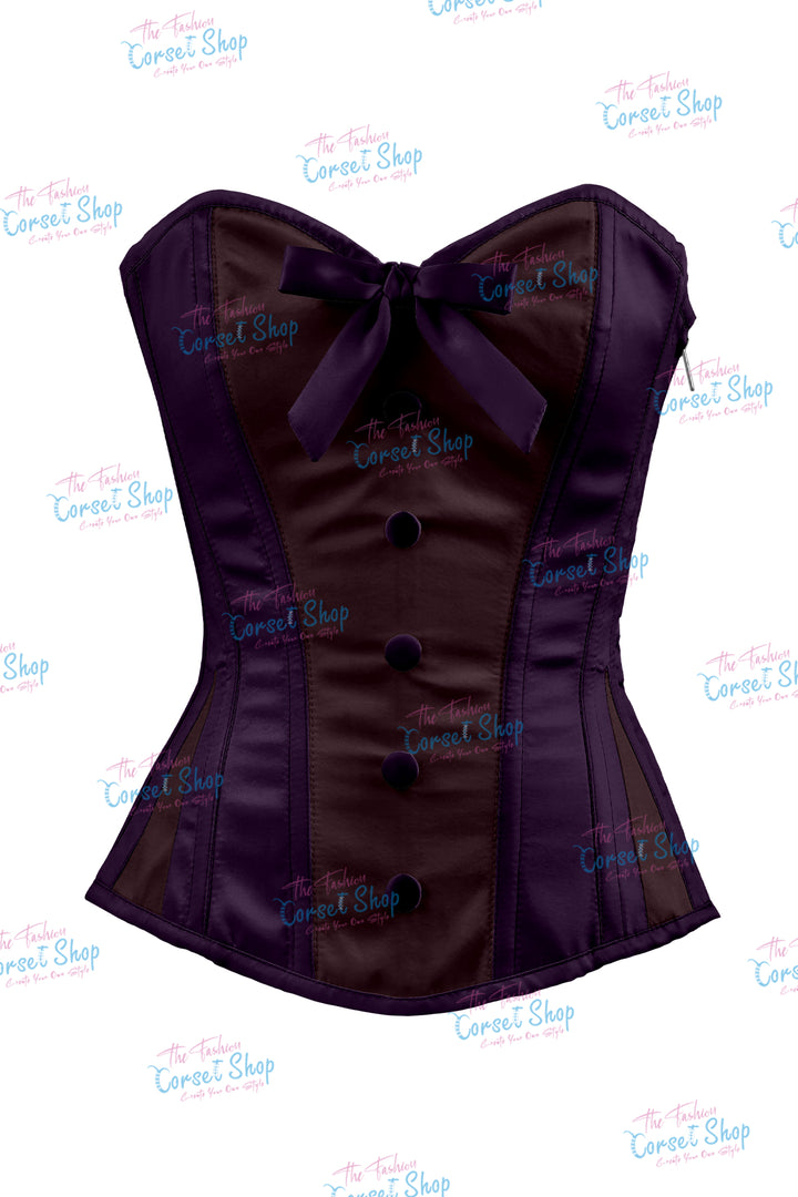 Sheryl Satin Steel Boned Overbust Corset With Bow