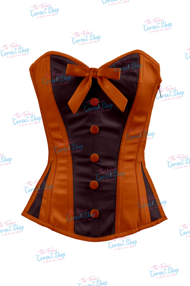 Elise Satin Steel Boned Overbust Corset With Bow
