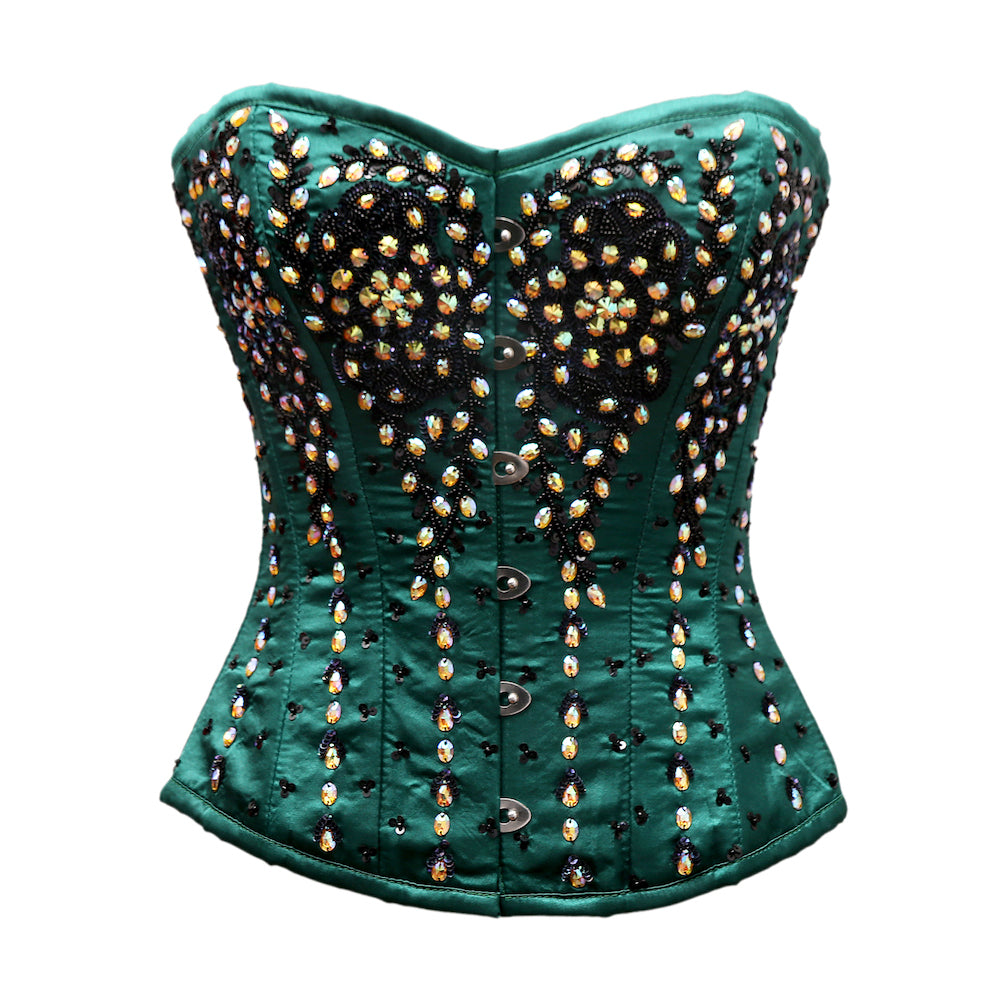 Abidal Green Satin Steel Boned Couture Corset