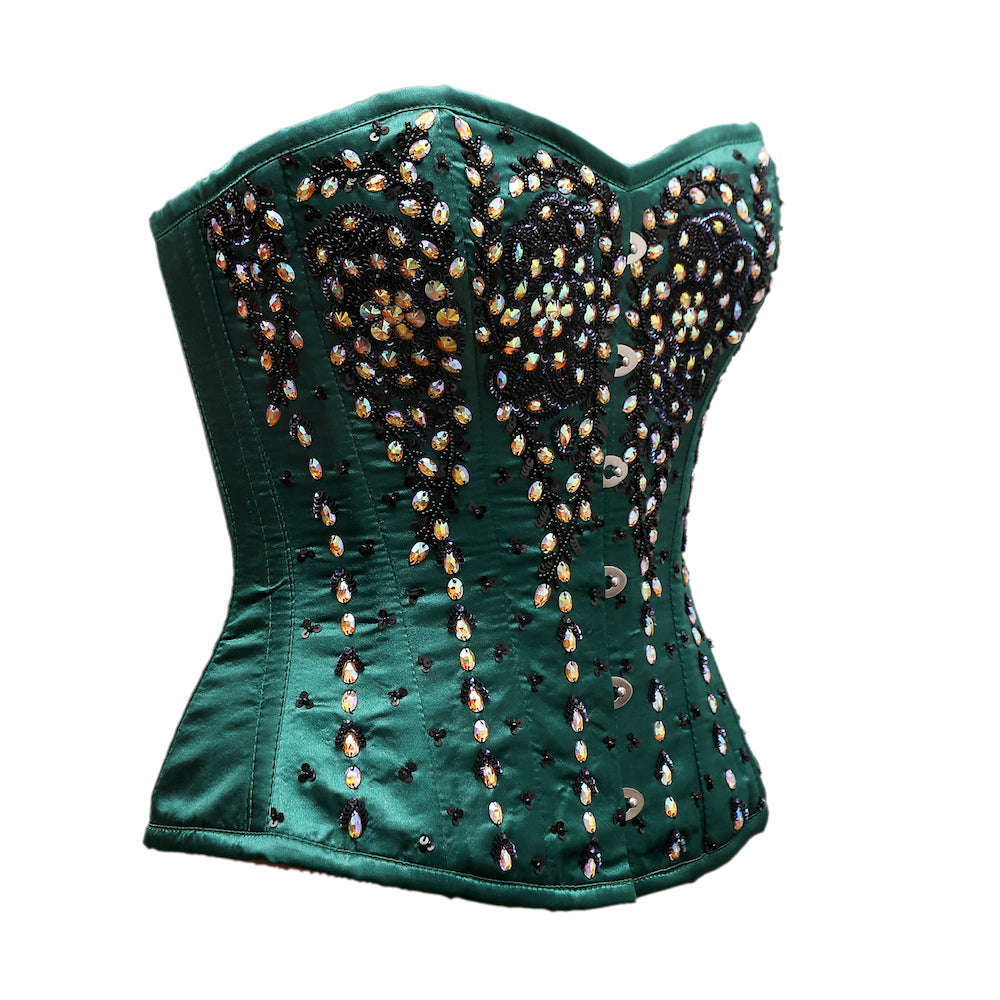 Abidal Green Satin Steel Boned Couture Corset