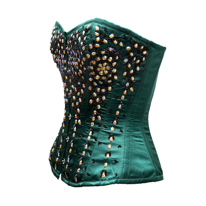 Abidal Green Satin Steel Boned Couture Corset