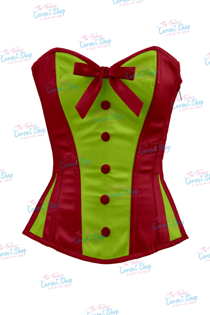 Sheryl Satin Steel Boned Overbust Corset With Bow