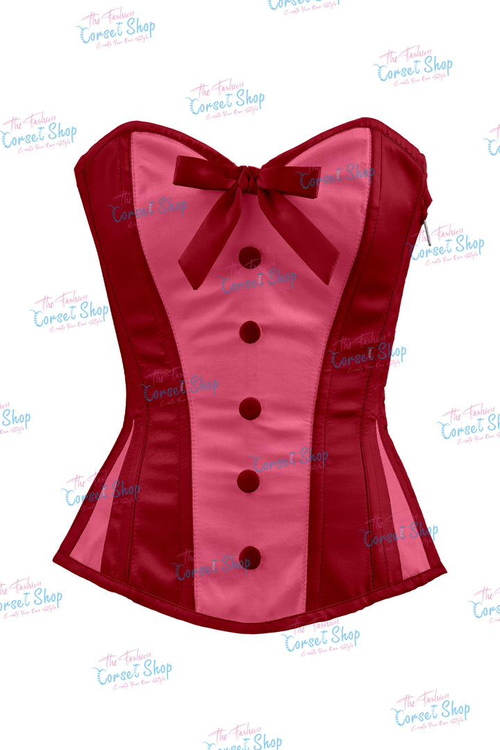 Sheryl Satin Steel Boned Overbust Corset With Bow
