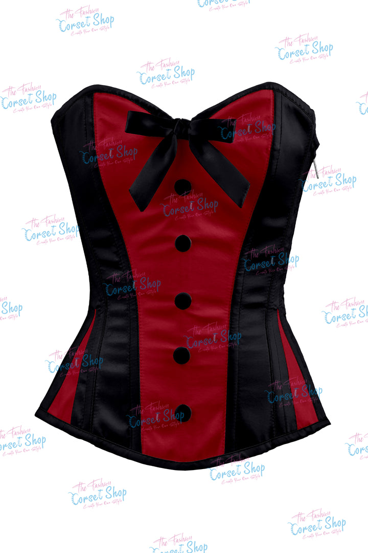 Sheryl Satin Steel Boned Overbust Corset With Bow