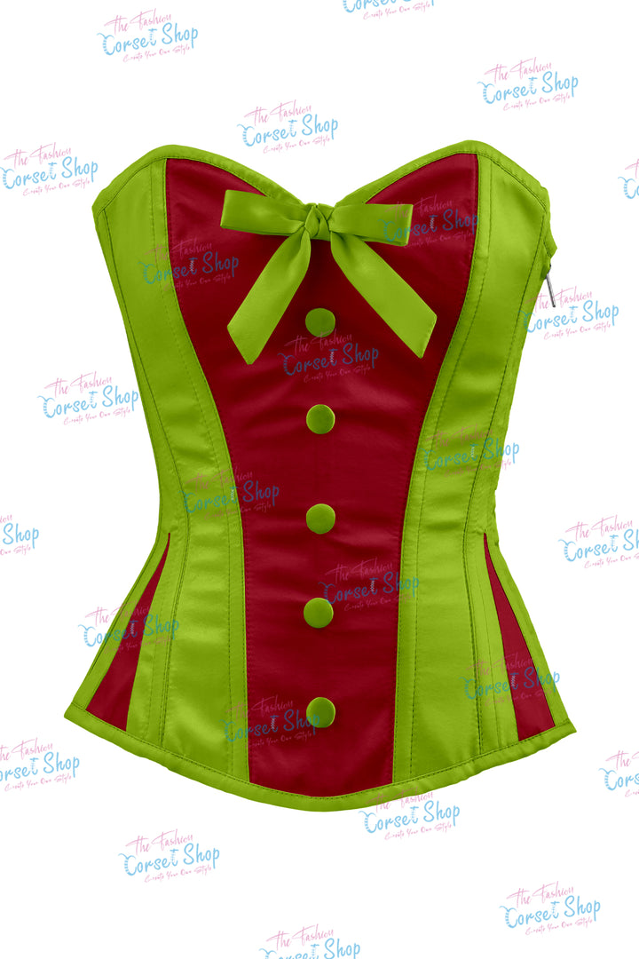 Sheryl Satin Steel Boned Overbust Corset With Bow