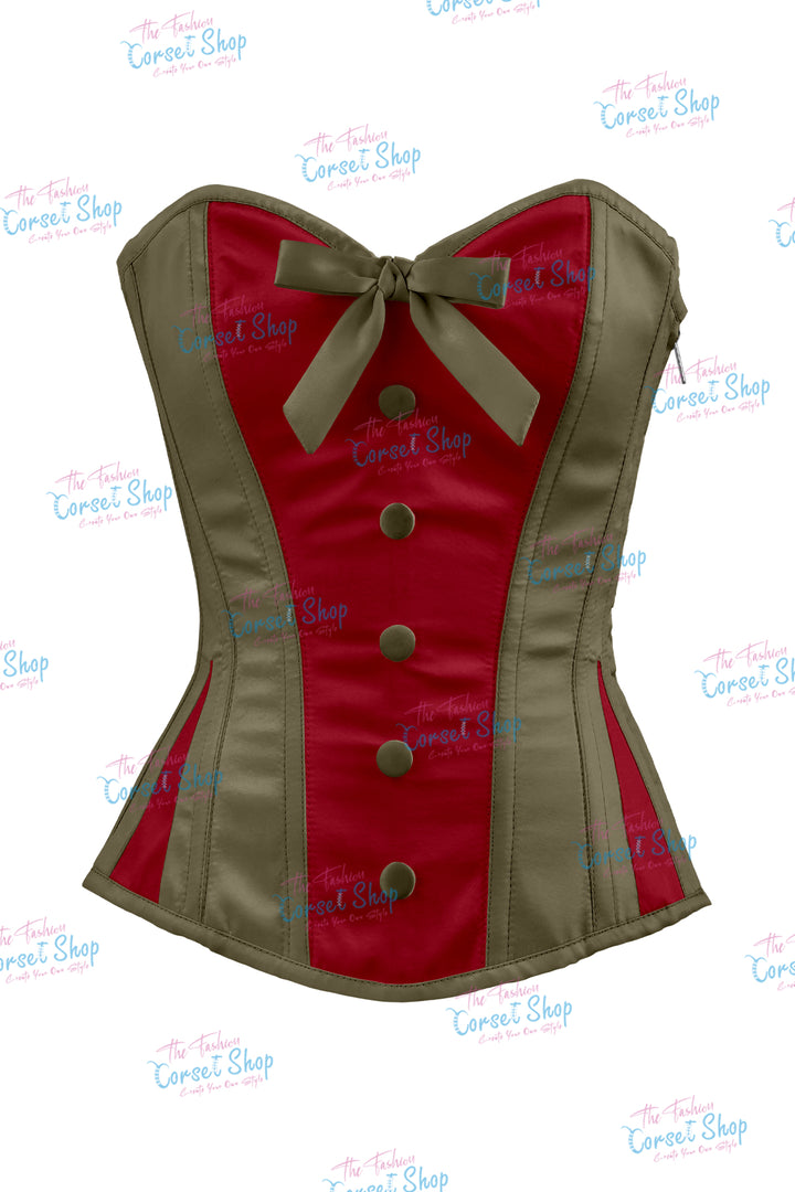 Elise Satin Steel Boned Overbust Corset With Bow