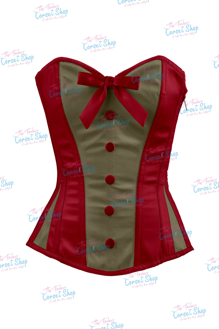 Elise Satin Steel Boned Overbust Corset With Bow