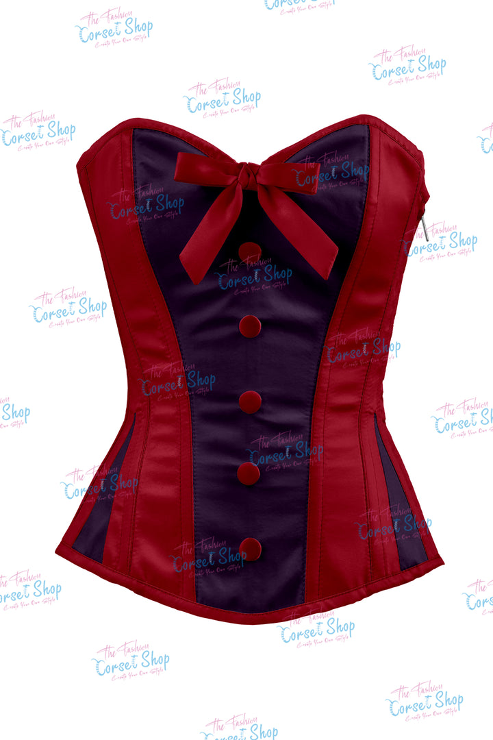 Elise Satin Steel Boned Overbust Corset With Bow