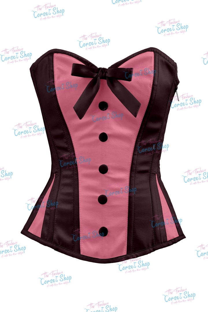 Sheryl Satin Steel Boned Overbust Corset With Bow